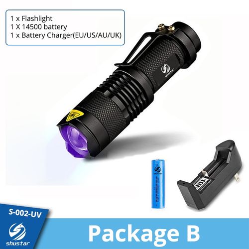 Zoomable Led UV Flashlight Torch Light 365nm Ultra Violet Blacklight AA  Battery