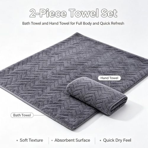Generic 2pcs Facial Towels+Bath Towels Soft Towel-dark grey - image 4
