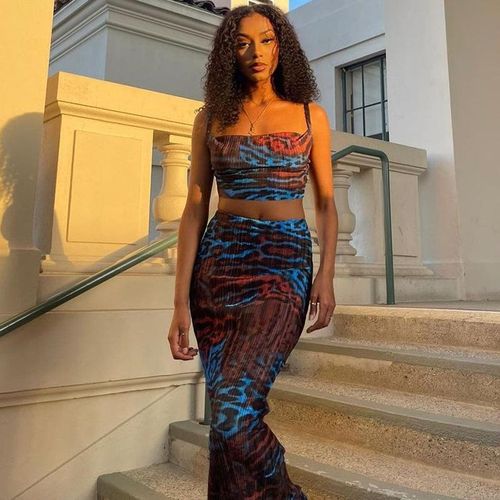 product_image_name-Fashion-Summer new fashionable printed strapless top, slim fit skirt set-3