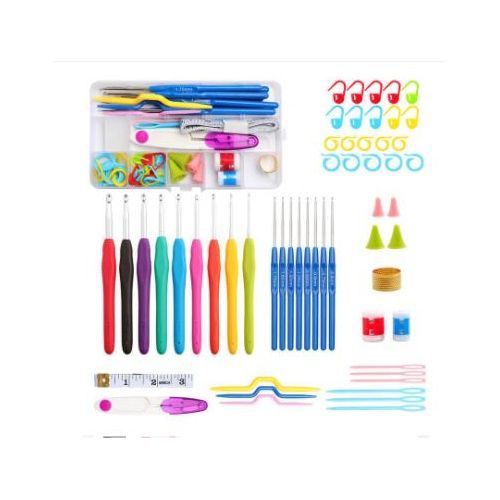 53PCS Ergonomic Crochet Hook Set with Case and Crochet Accessories