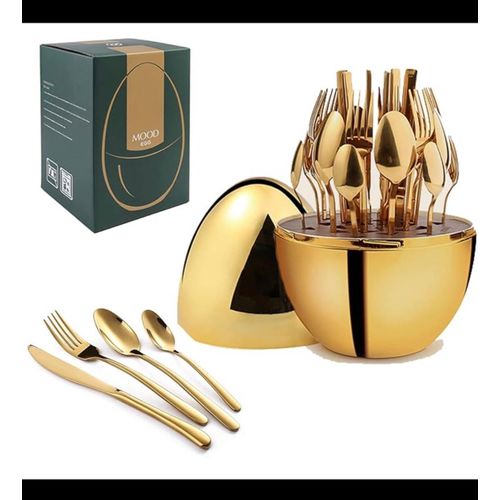White Label 24 Set Of Egg Shape Spoons - Gold