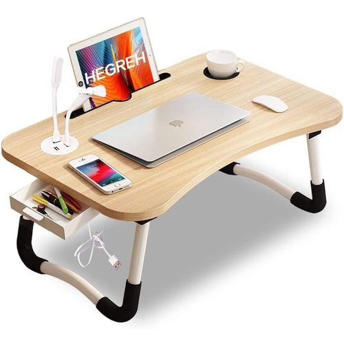 Generic Folding Laptop Table Computer Desk With USB Port For Student / Bedside - Brown