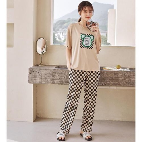 2pcs Modal Pajamas for Women Short Sleeve Strip Long Pants Summer