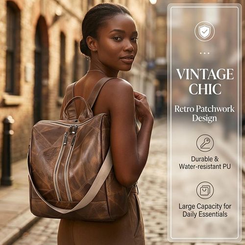 product_image_name-STY-Ladies Handbag Women Backpack Korean Version PU Bag Single-Shoulder Bag Top-handle Bag - Khaki-2