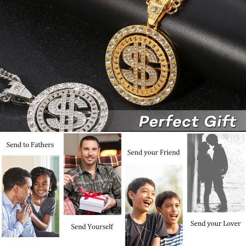 product_image_name-ARHANORY-Men Necklaces with Cuban Chain Rotatable "$" Pendant Chain Hip Hop Jewelry - Gold-4