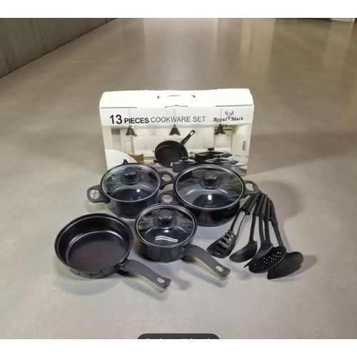 product_image_name-Ch-13pcs Non-Stick Cookware Set Compatible for Home & Camping - Heavy-Duty Cast Iron with Fry Pan, Saucepan, Soup Pot + Lids & Utensils, Scratch-Resistant Coating, Even Heat Distribution - Ideal for Cooking, Outdoor, Gifts (13pcs)-1