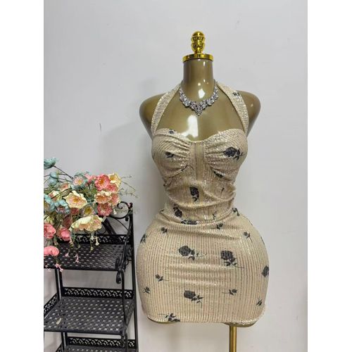 Yolanda popular rose halter sequin mini party dress - image 2
