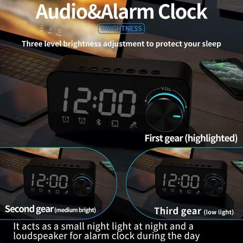 Generic S16 Bluetooth Speaker with LED Alarm Clock-Black - image 4