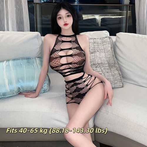 Fashion 2 Pcs Black See-through Mesh Seamless Bodysuit, One Size Fits All - image 3
