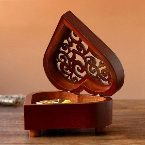 Generic Creative Heart Shaped Wood Carved Mechanism Musical Box - Wood - image 4