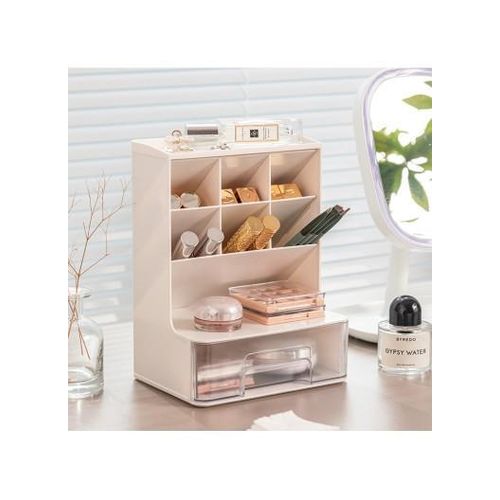 Generic Desktop Storage Box Organizer with Compartments & Drawer, Plastic Desk Shelf Organizer, Multi-Function Storage Box for Office, Makeup & Home (W18 x D14.5 x H24)cm / (W7.9 x D5.7 x H9.4)inch - image 5