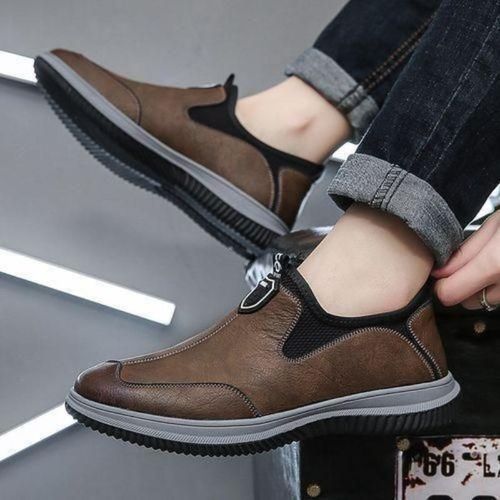 product_image_name-KANGERDUN-Men's casual leather shoes, round toe, EVA insole, non-slip walking shoes-4