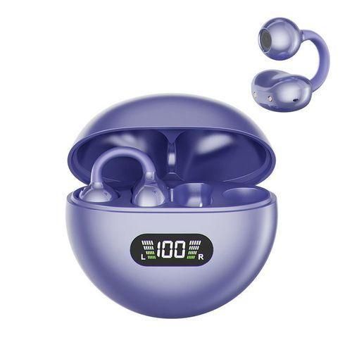 product_image_name-Generic-Ear-Clip Wireless Bluetooth 5.4 Earbuds – Sports Silicone Earphone – Noise Reduction – LED Power Display –  Purple-1
