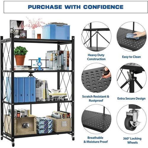 product_image_name-Generic-4Tier Foldable Metal Storage Shelf - Black-2