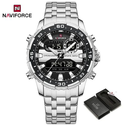 product_image_name-Naviforce-New And in Box Premium Men's Luxury Stainless Steel Analog Digital Quartz Waterproof Watch Fashion Business Chronograph Military Multifunctional Wrist Watch, Silver and Black. -1
