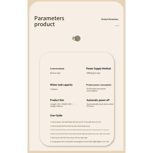 product_image_name-Qkz-Dual Nozzle Humidifier 1.8L - High-Temp Sterilization, Quiet 4-Speed Mist, Night Light & Auto Shut-Off Free 2x 10ml Aromatherapy Oils (Peppermint & Lavender) for Home, Baby Room, Office-8