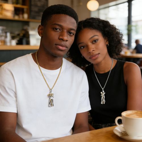 product_image_name-Fashion-2Pcs Gold & Silver Chain Hugging Couple Pendant Necklace Set-6