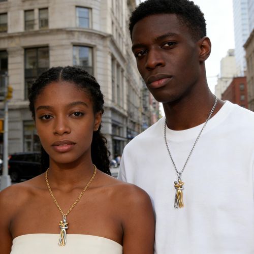 product_image_name-Fashion-2Pcs Gold & Silver Chain Hugging Couple Pendant Necklace Set-7