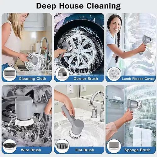 Generic 6Replaceable  Heads Cleaning brush, Electric Cleaning Brush Cordless Shower,Multi-purpose Cordless Rechargeable Spin Scrubber - image 8