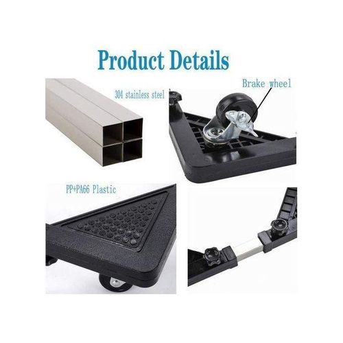 Generic Adjustable Heavy-Duty Washing Machine & Fridge Stand (Movable Base with Wheels) - Black - image 8
