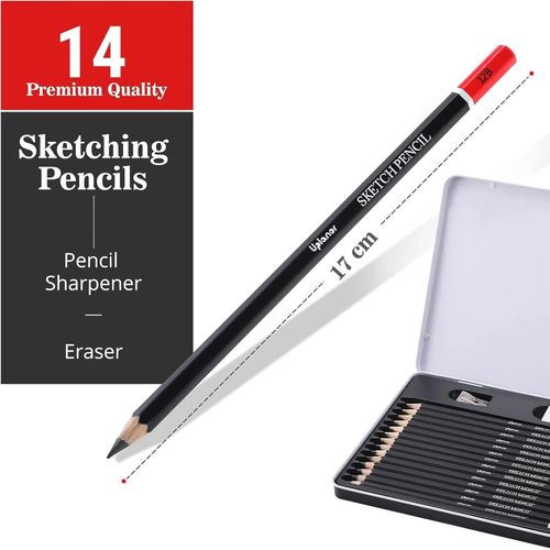 product_image_name-Generic-14-piece professional sketching pencil set (12B–6H) with eraser and pencil sharpener-4