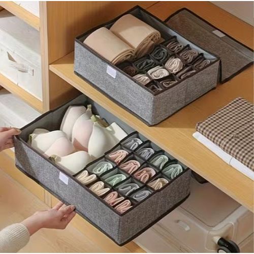Generic 2-in-1 Foldable Fabric Storage Box with Lid &17 Compartments - Grey