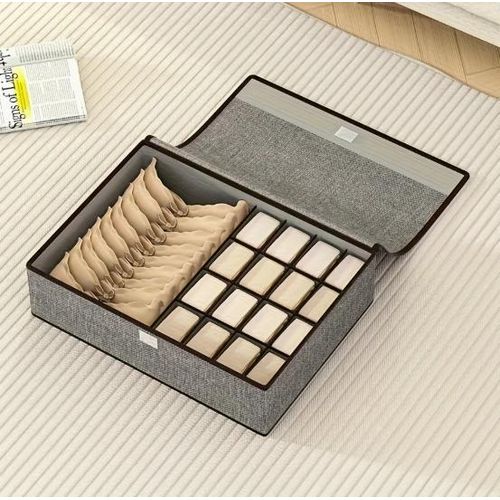 Generic 2-in-1 Foldable Fabric Storage Box with Lid &17 Compartments - Grey - image 6