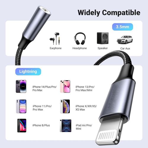 Generic Mini Adapter Cable For IPhone 12 11 Pro To 3.5mm Jack, Headphone Connector - Grey - image 2