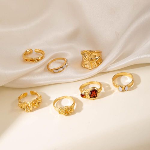 product_image_name-VOGUE BAZAAR-7-Piece Gold Irregular Gemstone Ring Set for Women, Vintage Unique & Fashionable-2