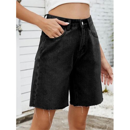 product_image_name-Generic-Women's Baggy Straight Denim Shorts - Black-1