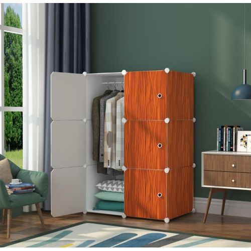 Lindy 6 Cubes Plastic Wood Design Wardrobe - Brown