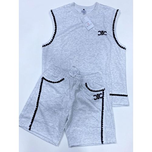 Fashion Casa Blanca Two-Piece Short Set (Heather Grey & Black)