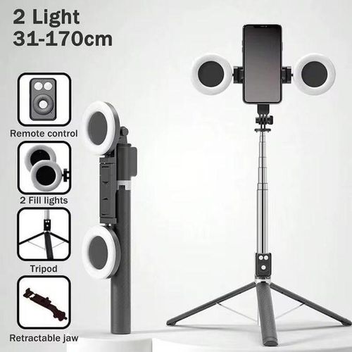 product_image_name-Generic-Selfie Stick Tripod With Double Fill Light - Black-3