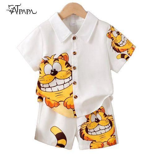 product_image_name-Catpapa-1-6 Years Kid Boy 2PCS Cartoon Tiger Polo Shirt With Shorts-1