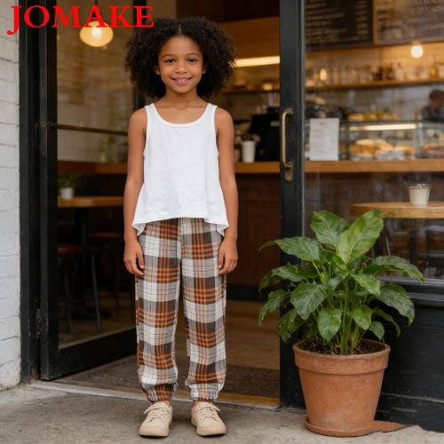 product_image_name-JOMAKE-Girls' Casual Trousers, Brown Check, Ages 1-7-2
