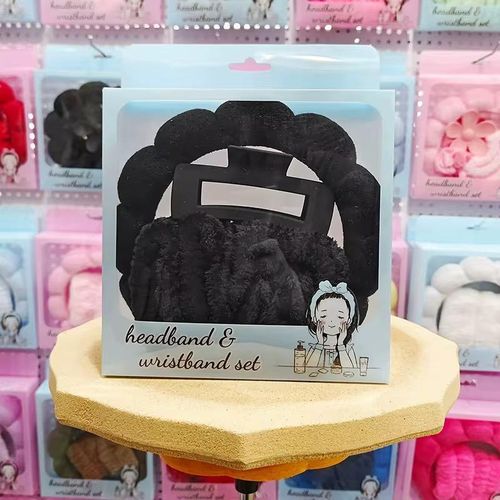 Generic 5pcs Headbands Wristbands Clawclip Gift Set- Black - image 2