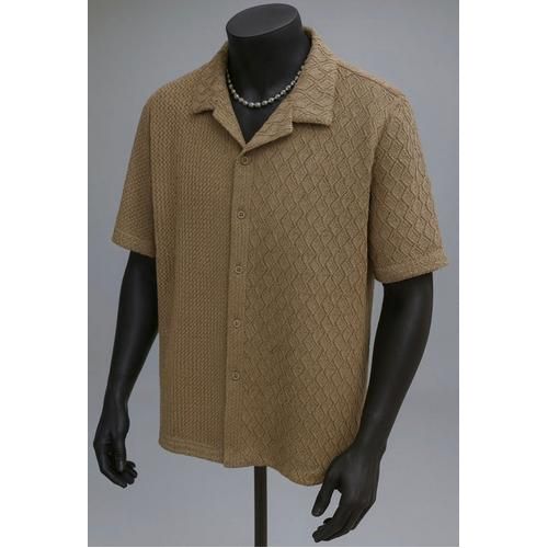 product_image_name-Fashion-Short Sleeves Textured Shirt - Brown-1