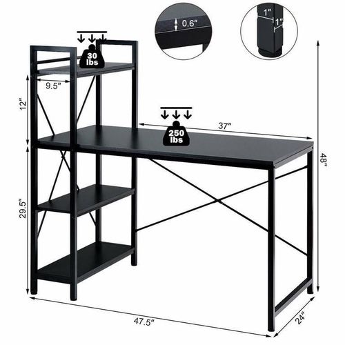 Generic 120cmx60cm Computer Desk Study Tableb with 4Tier Storage-Black - image 4