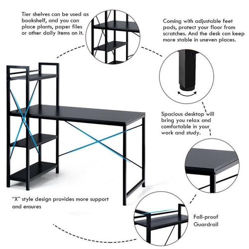 Generic 120cmx60cm Computer Desk Study Tableb with 4Tier Storage-Black - image 5