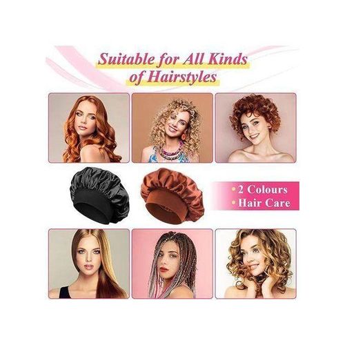 product_image_name-Generic-2PCS Wide Band Satin Hair Bonnet Sleeping Cap Hair Bonnet Satin Bonnet Silk Hair Cap-2