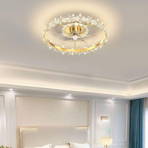 product_image_name-SUMMER WIND-Modern Crystal Ceiling Fan-Lights + Remote - 48W - 50*17cm - Gold-3