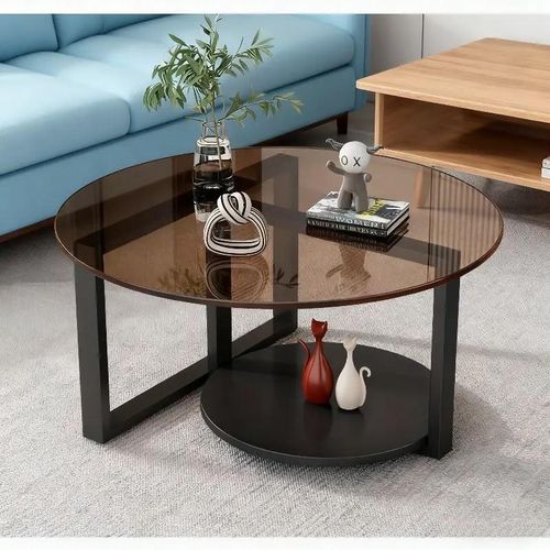 Generic 60cm Modern Round Tempered Glass Top Coffee Center Table- Brown/Black - image 2