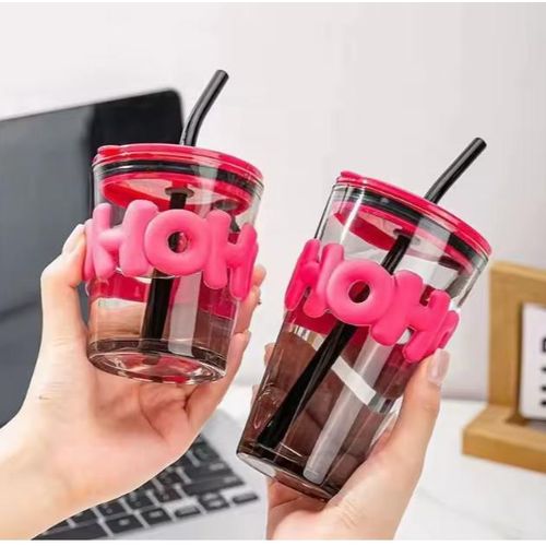 product_image_name-Generic-Creative Style Portable Glass Drinking Souvenir Mug - 350ml Pink-2