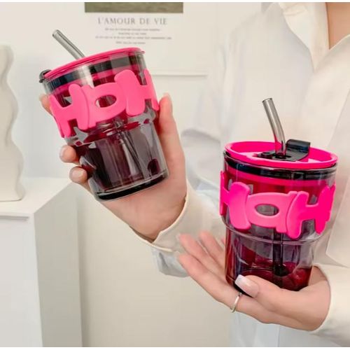 product_image_name-Generic-Creative Style Portable Glass Drinking Souvenir Mug - 350ml Pink-4