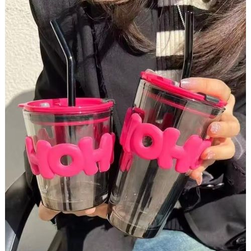 product_image_name-Generic-Creative Style Portable Glass Drinking Souvenir Mug - 350ml Pink-5
