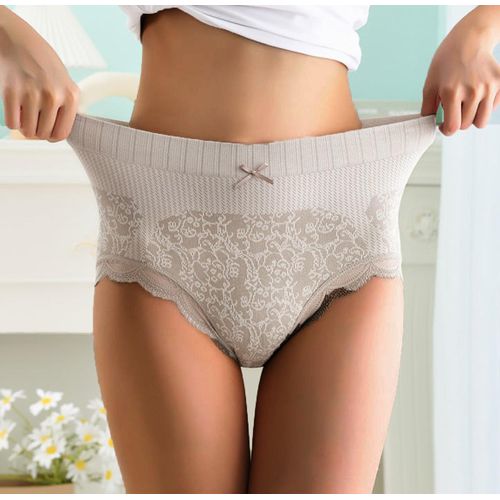 product_image_name-Fashion-4pc Panties Lingerie BRIEFS Cotton Underwear for Women High Waisted Postpartum Hip Lifting Large Lace Seamless Underwear for Women-8