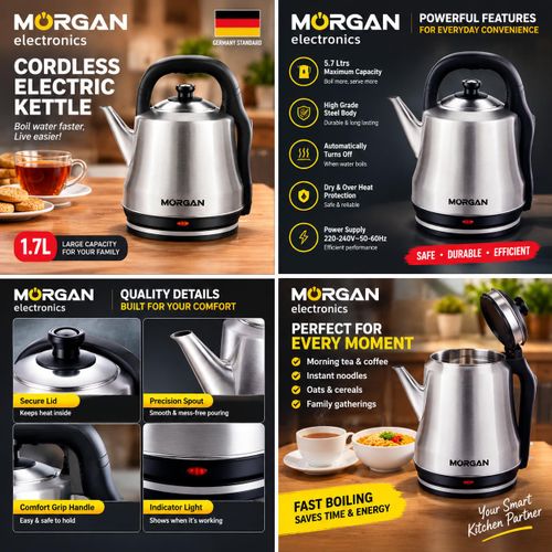 Morgan 5.7L Cordless Electric Kettle – 2000W Stainless Steel - image 2