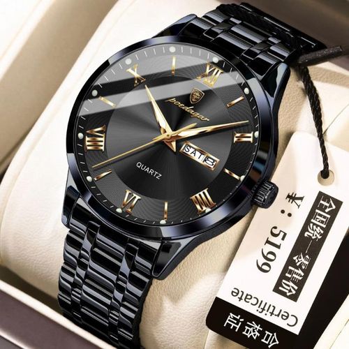POEDAGAR Executive Stainless Steel Business Class Men Watch-Black