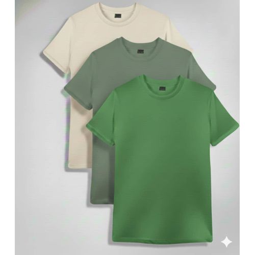 product_image_name-Generic-3PCS Unisex Cream Olive Green Kelly Green Round Neck T-shirts -1