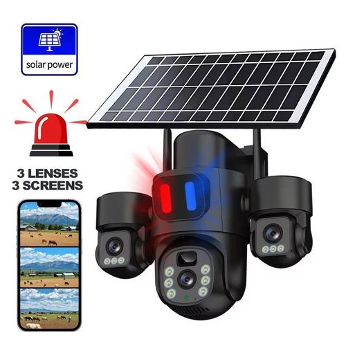 Generic 3-Lens 4G Sim Solar Security Camera System - Black